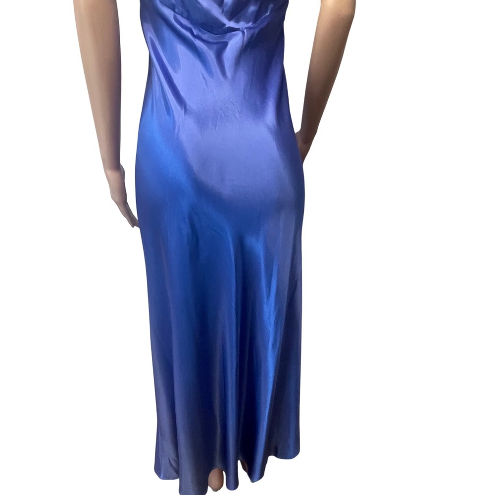 Zum Zum Satin Maxi Dress Blue Sequin Halter Open Back Vintage Y2K Formal 13-14 - Picture 8 of 16